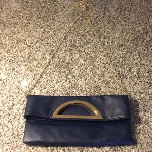 Pleather Navy Blue & Gold Crossbody Bag